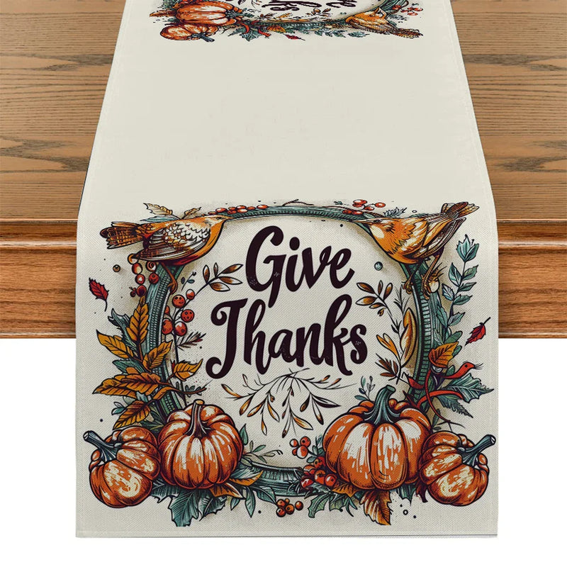 Axyaa Thanksgiving Plants Garland Pumpkin Bird Table Runner for Kitchen Dining Decor
