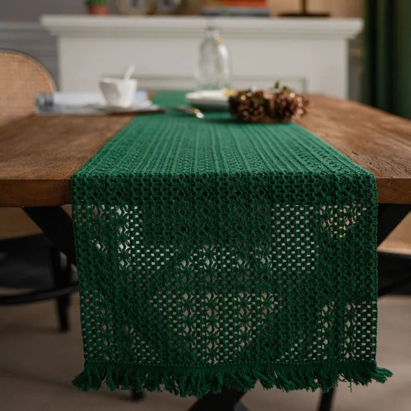 Luxury Green Solid Woven Table Runner by Axya - American Holiday Home Decor