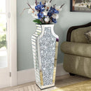Axyaa Crushed Diamond Mirrored Vase 27" Tall, Crystal Silver Luxury Home Decor Piece