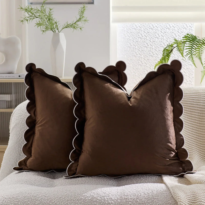 Axyaa Wave Fringed Velvet Cushion Cover in Various Colors
