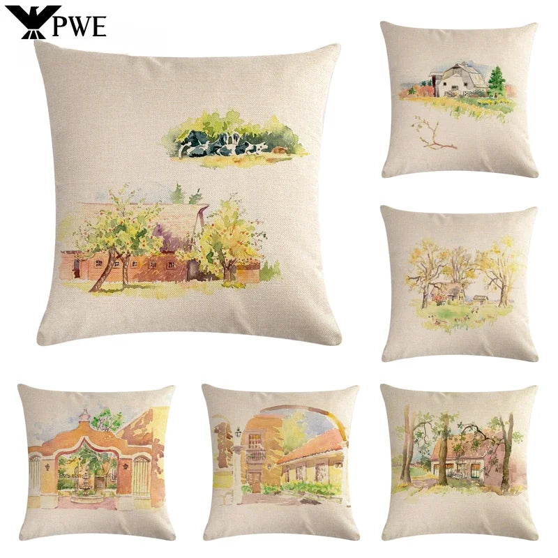 Axyaa Retro Country Pattern Pillowcase 45*45cm Home and Car Adornment