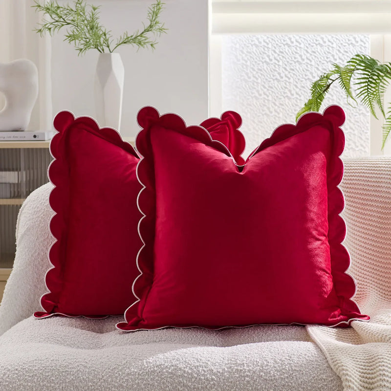 Axyaa Wave Fringed Velvet Cushion Cover in Various Colors