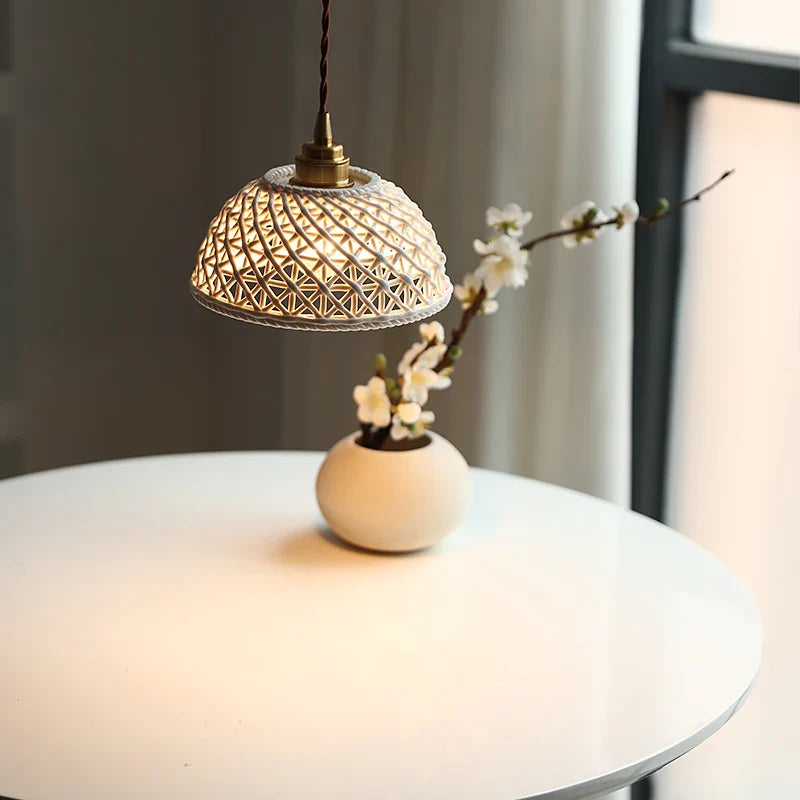 Axyaa White Ceramic LED Pendant Chandelier - Japanese Style Hanging Light