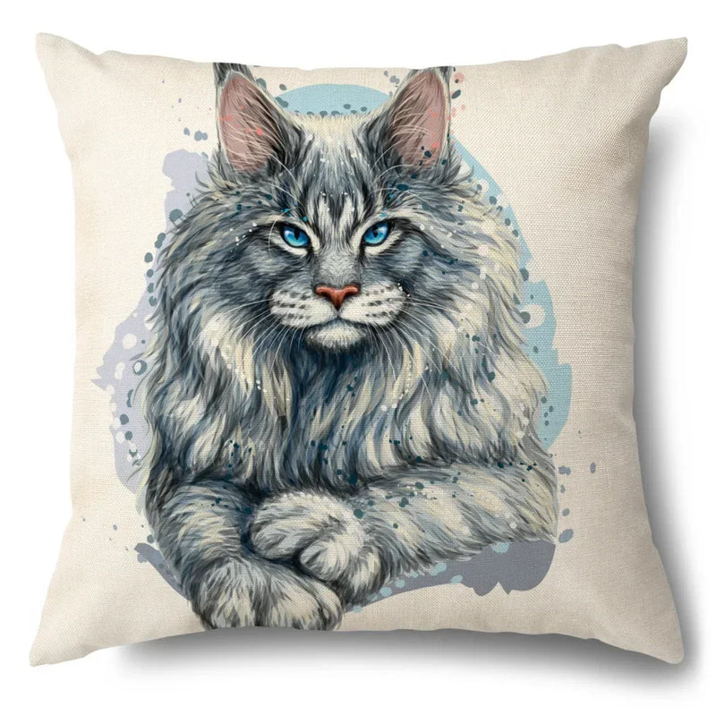 Axyaa Cartoon Kitty Cat Linen Pillowcase for Bed, Couch, and Sofa Décor