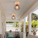 Axyaa Nordic Wood Iron Cage Ceiling Lamp: Retro Illuminaire for Hallway, Entrance, Balcony.