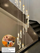 Axyaa Modern LED Crystal Chandelier for High Ceilings and Staircases