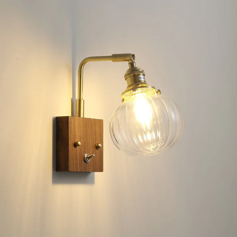 Axyaa Clear Glass LED Wall Sconce Walnut Copper Modern Stair Light Fixtures