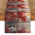 Axyaa Red Maple Swan Lake Table Runner for Home Decoration