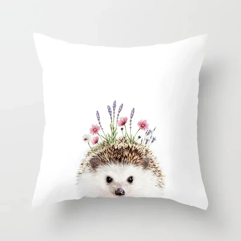 Cute Animals Print Decor Pillowcase by Axyaa - Pink Flower Theme