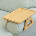 Axyaa Wooden Sofa Armrest Table: Foldable Round Snack Tray for Living Room