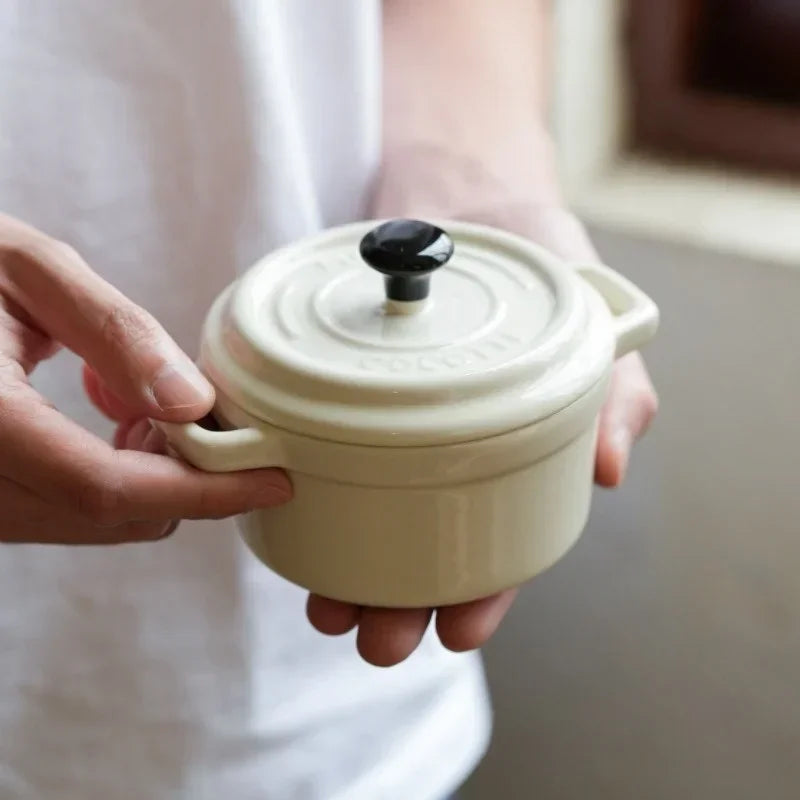 Axyaa Ceramic Breakfast Bowl Ramekins with Lids - Oven Safe Mini Casserole Souffle