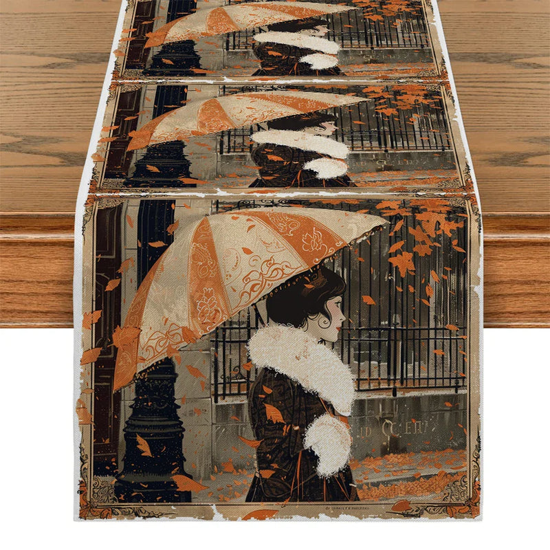 Autumn Maple Leaf Table Runner by Axyaa: Retro Home Dining Decor