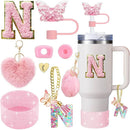 Axyaa Cup Accessories Set: Butterfly Straw, Cover, Cap, Boot, Handle Charm, Initials Sticker