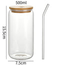Axyaa Bowknot Glass Cups: 500ml Can Shaped Tumbler with Bamboo Lid and Straw