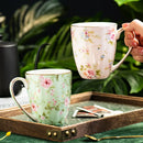 Axyaa Flower Tea Cup Set, 400ml Ceramic Coffee Mug for Couples