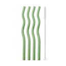 Axyaa Glass Straws - 5Pcs Colorful, Eco-Friendly Wavy Design for Juice & Cocktails
