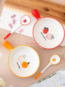 Axyaa Ceramic Noodle Bowl with Handle, Personal Tableware, Soup Plate