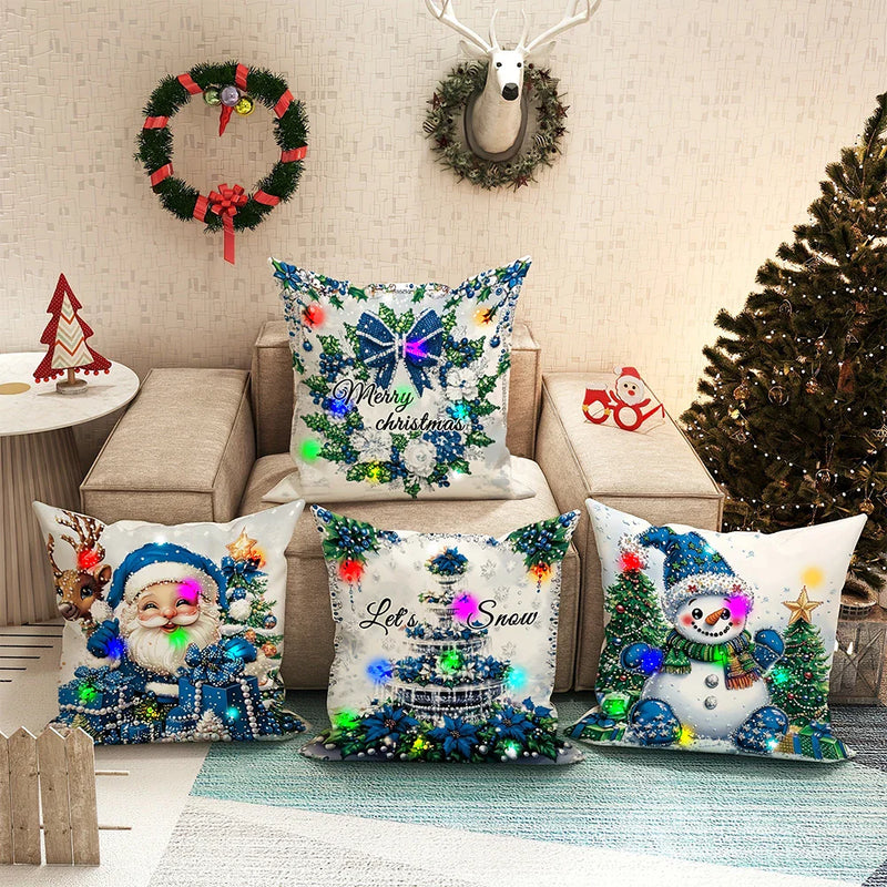 Axyaa LED Christmas Pillowcase with Santa Claus Snowman Garland Pattern