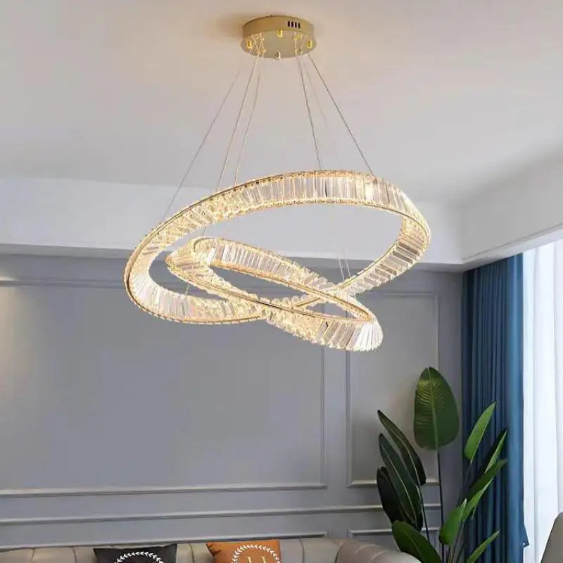 Luxury Gold K9 Crystal Pendant Lamp by Axyaa - Dimmable LED Irregular Ring