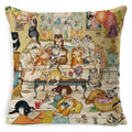 Cute Cat Pattern Linen Cushion Cover by Axyaa for Home Decor