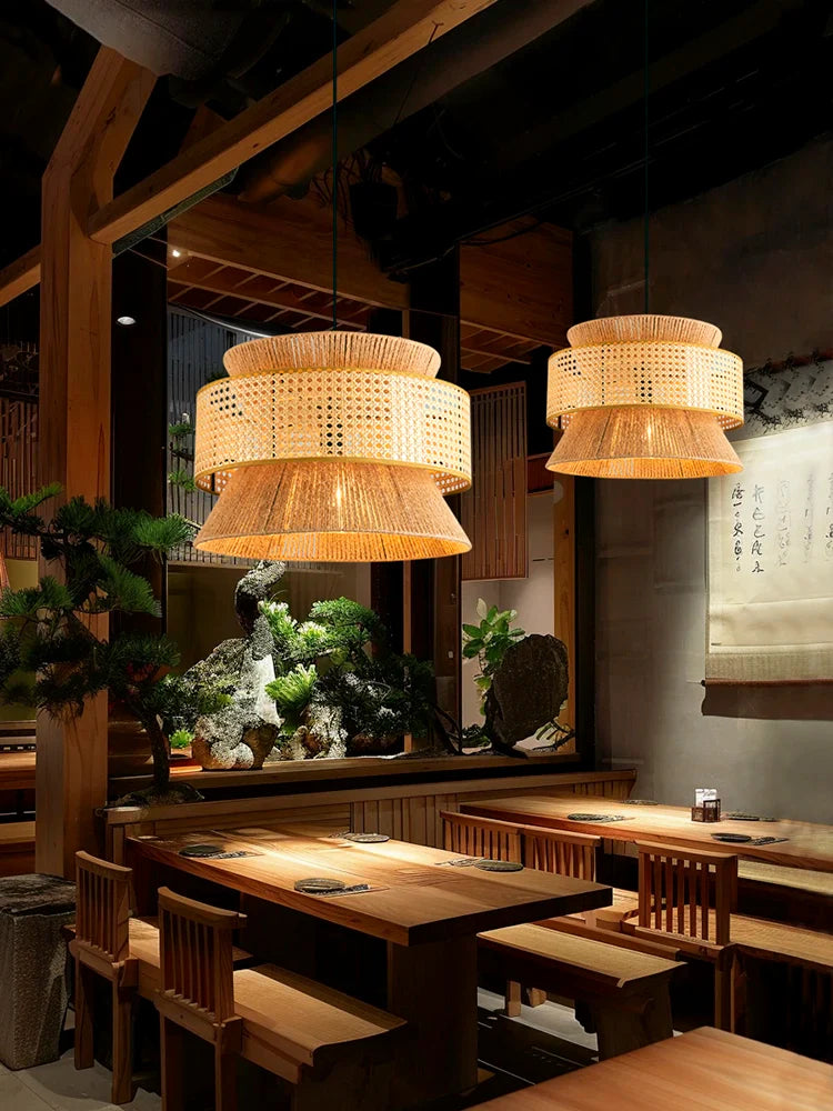 Axyaa Nordic Retro Rattan Ceiling Chandelier for Dining Room Decor