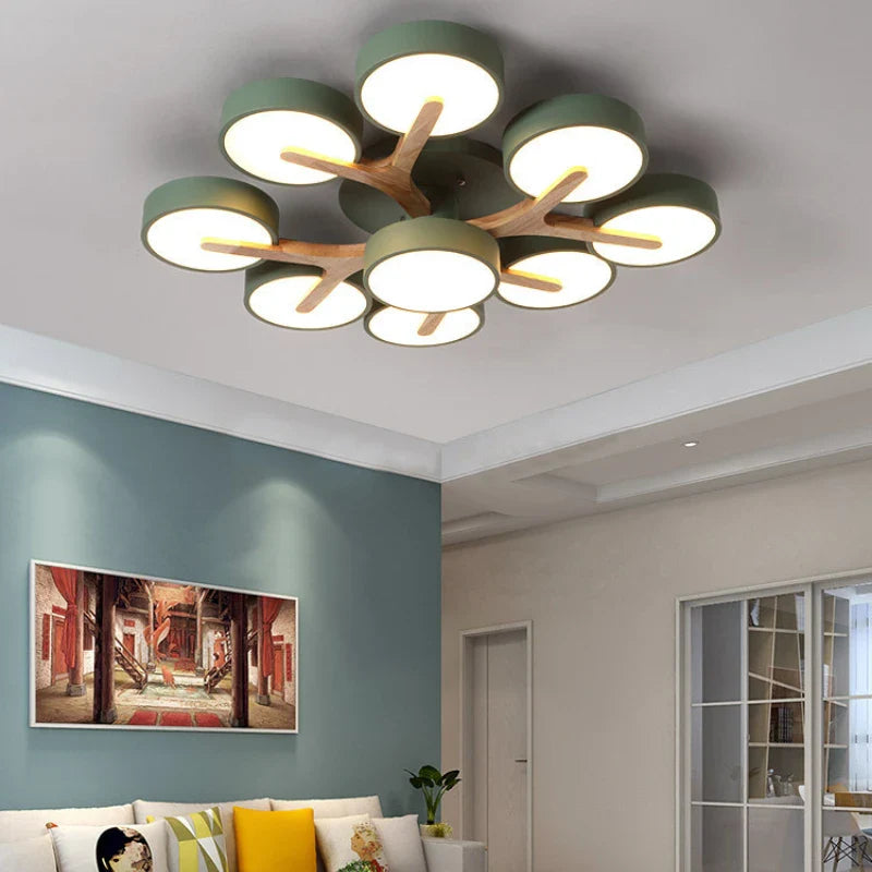 Axyaa Wood Macaron Ceiling Chandelier Light for Bedroom Living Room Kitchen