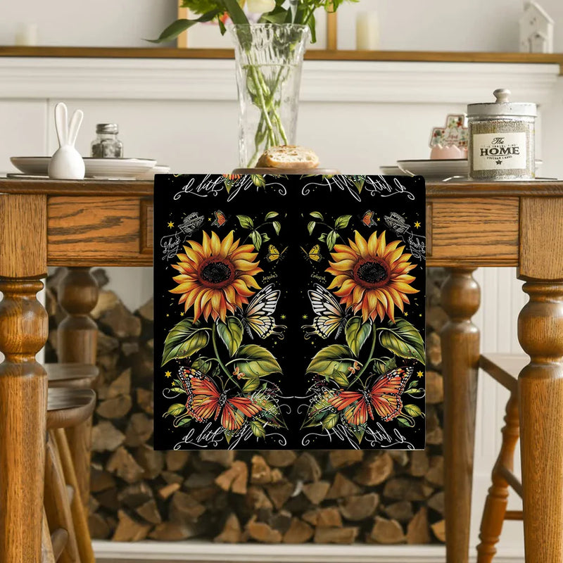 Axyaa Sunflower Silhouette Table Runner: Rustic Wedding Party & Home Decor