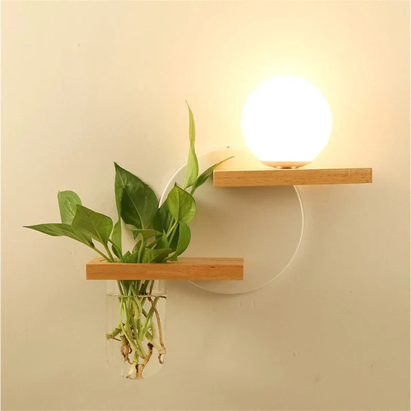 Nordic Green Plant Pot Wooden Lamp by Axya: Modern LED Wall Light for Home Decor