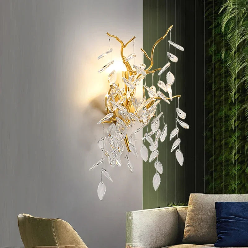 Axyaa Branch-Shaped Crystal Chandelier for Villa Duplex Living Room LED Pendant Lamp