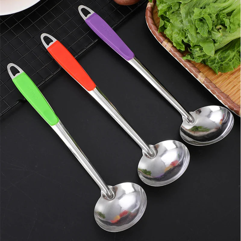 Axyaa Stainless Steel Ladle Strainer with Plastic Handle and Handing Hole