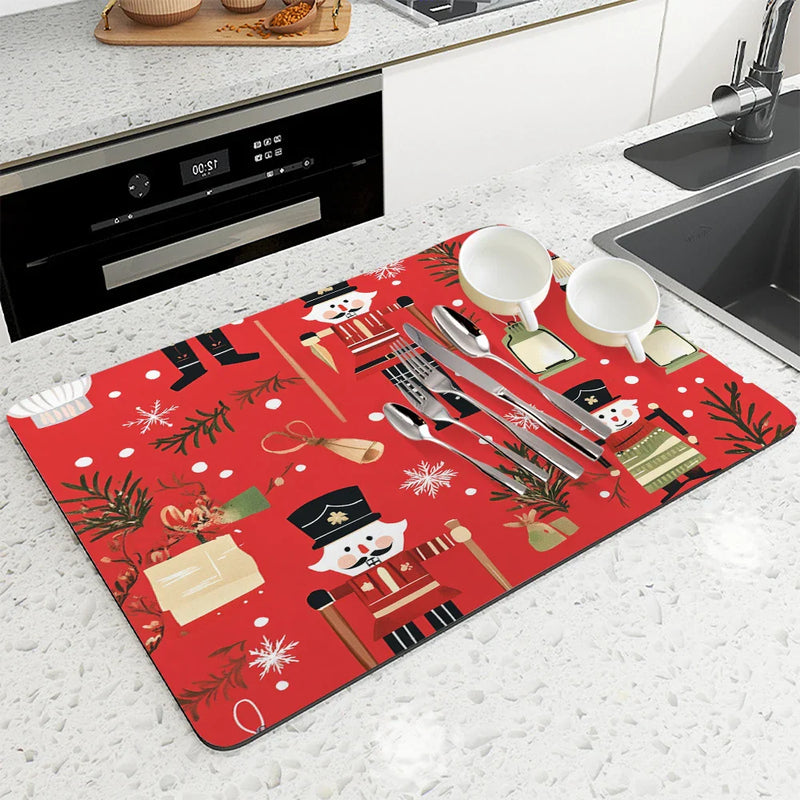 Axyaa Christmas Diatoms Non-slip Absorbent Coffee Bar Drying Mat