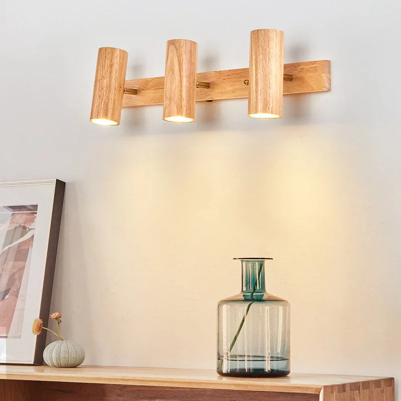 Axyaa Nordic LED Wall Lamp: Walnut Multihead Rotatable Light Fixture