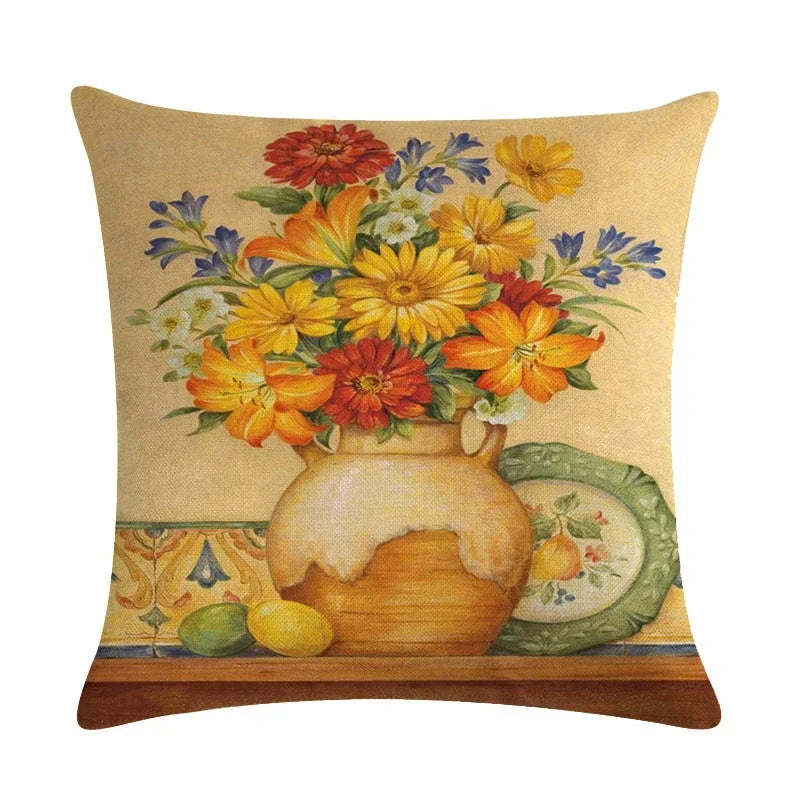 Sunflower Linen Throw Pillow Cover for Home Decor by Axyaa