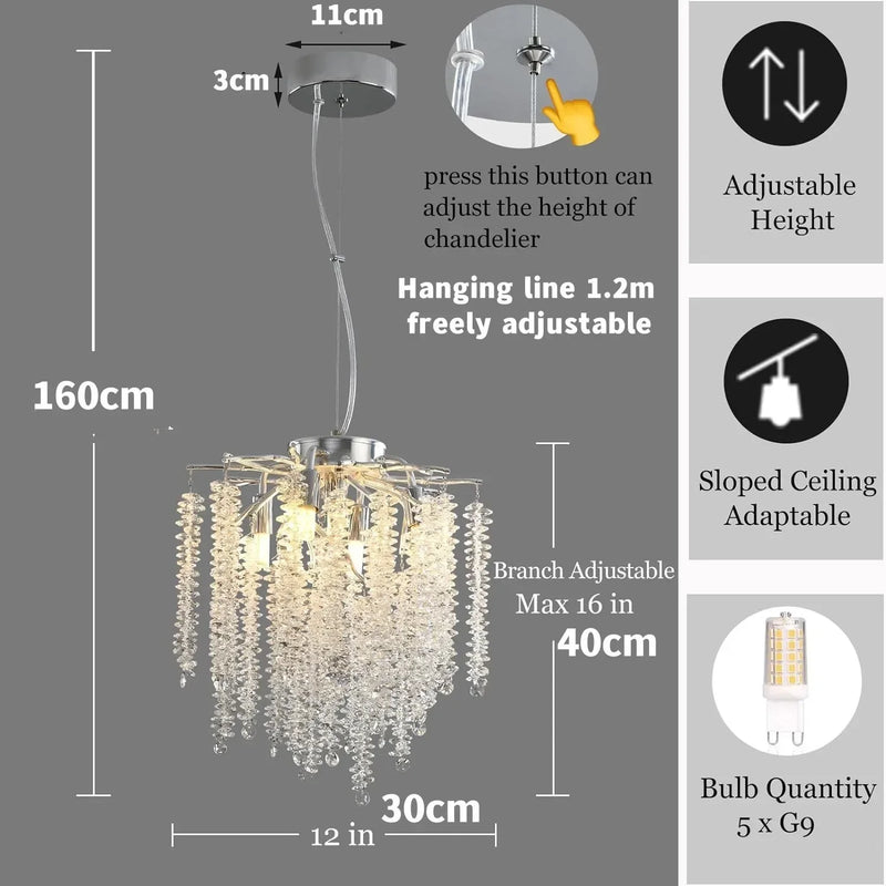 Axyaa Silver Crystal Branch Chandelier for Kitchen Dining Bedroom Living Room