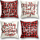 Axyaa Farmhouse Buffalo Plaid Christmas Pillow Covers 18x18 Inch Set of 4