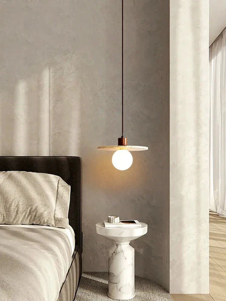 Axya Stone Wood LED Pendant Lamp - Japanese Style Cream Nordic Chandelier