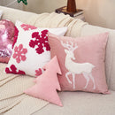 Axyaa Christmas Pink Elk Snow Wreath Velvet Pillowcase for Home Decor