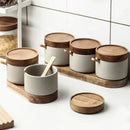 Axya Ceramic Spice Pepper Jar with Wooden Lid, Porcelain Seasoning Storage Bottle