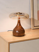 Axyaa French Retro Wooden Desk Table Lamp with Glass Shade