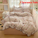 Axyaa Cream Lace Girl Powder Grid Korean Double-Layer Quilt Cover Set