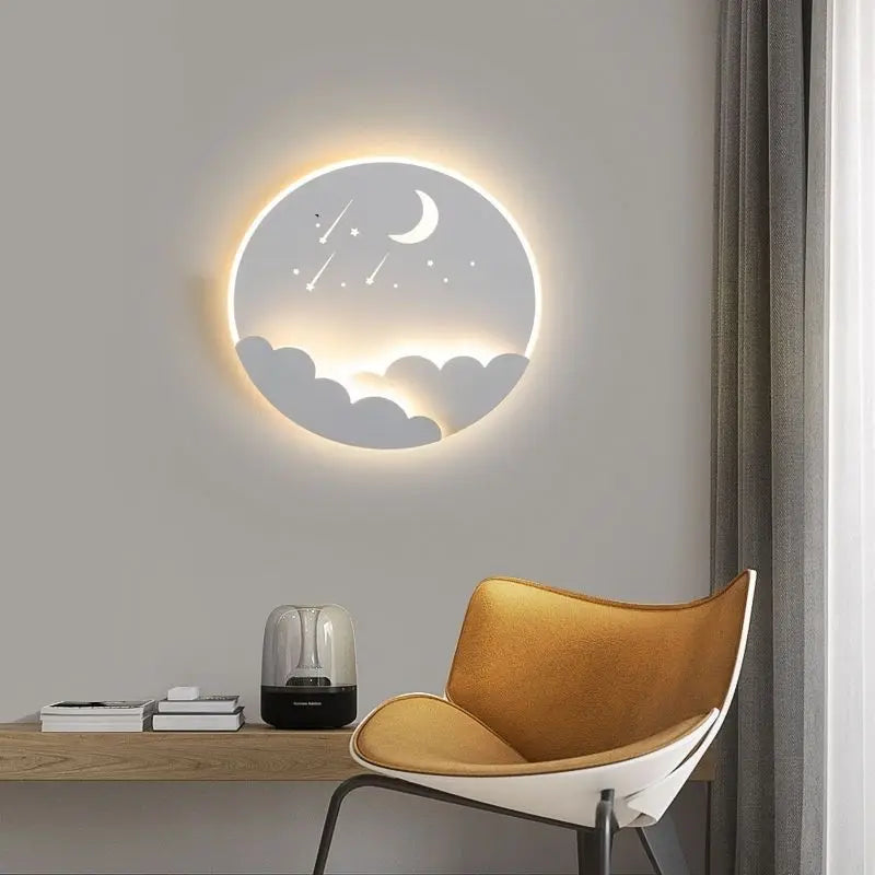 Axyaa Cloud Moon Wall Lamp for Children's Room - Modern Bedroom Lighting