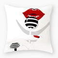 Axyaa Red Lips Stripe Throw Pillow Cover - 45X45CM