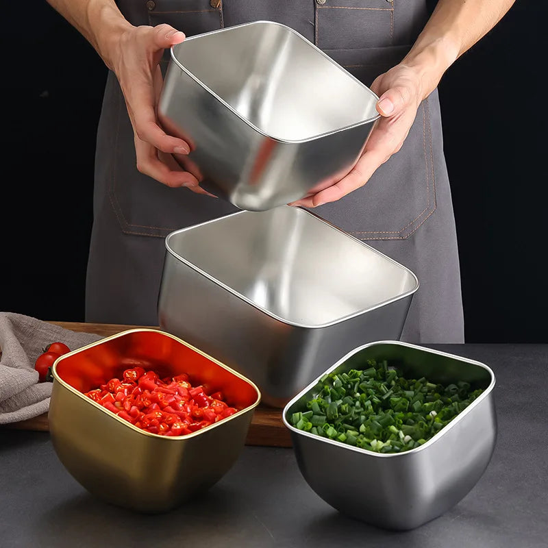 Axyaa Stainless Steel Korean BBQ Veggie Bucket Slanting Bowl, Large Capacity Kitchen Tableware