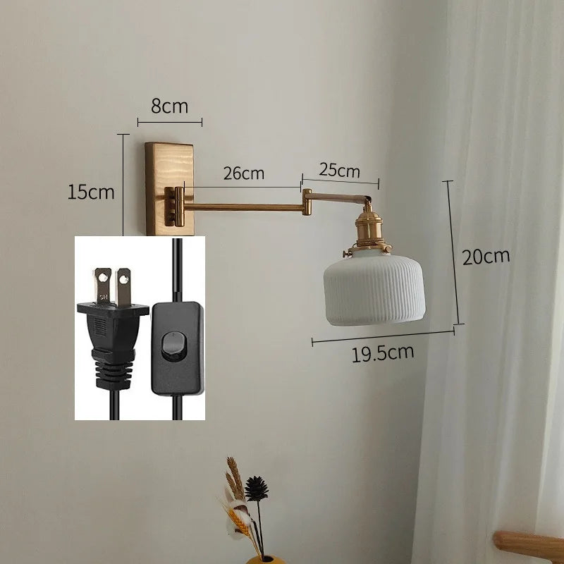 Axyaa Nordic LED Wall Sconce Left Right Rotate Pull Chain Switch Stair Light