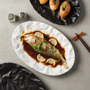 Axyaa Ceramic Fish Plate with Wavy Design, Ideal for Steamed Fish or Cake Display