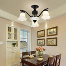 Axyaa Black Metal Chandelier with Glass Lampshade for Home Decor