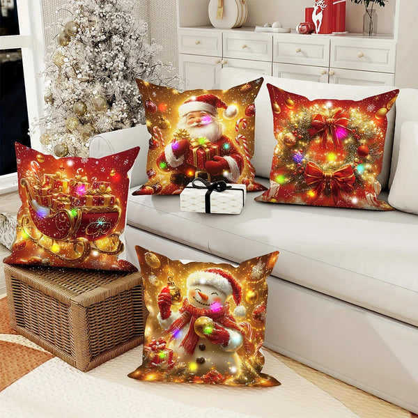 Axyaa LED Christmas Pillowcase with Santa & Snowman Garland Pattern