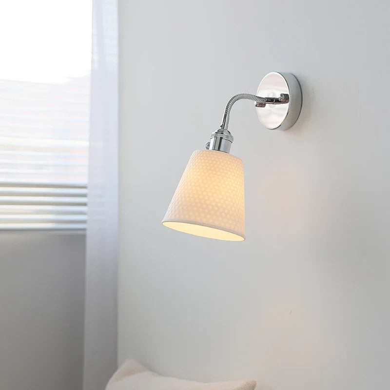 Axyaa White Ceramic LED Wall Light with Pull Chain Switch