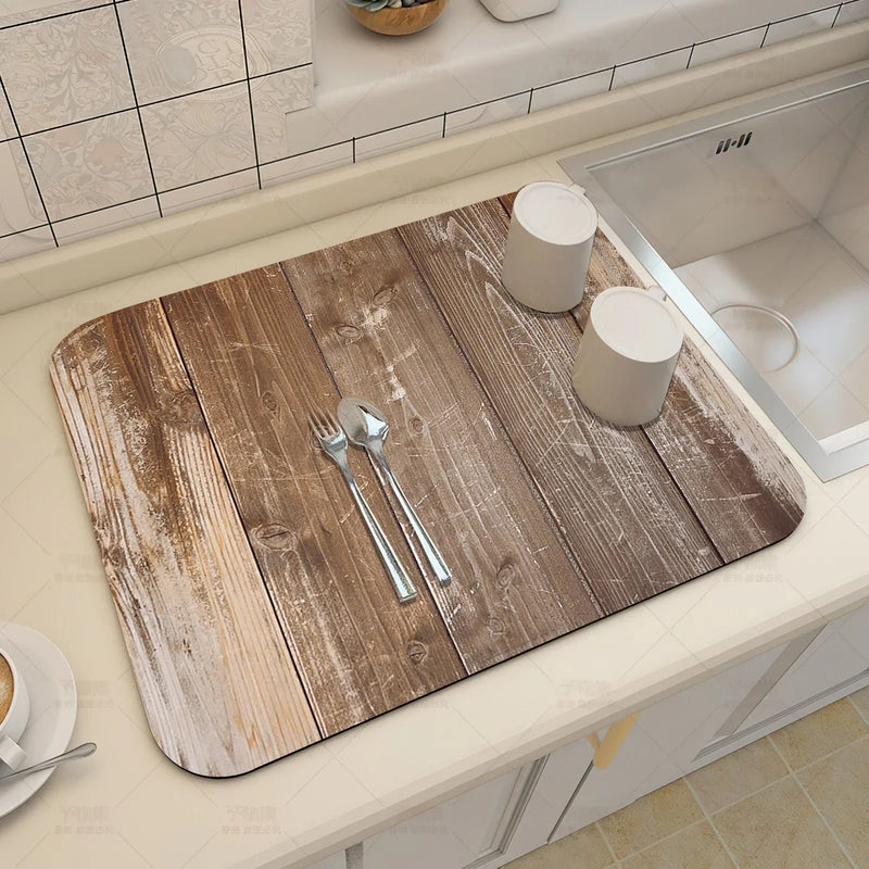 Axyaa Wood Grain Print Placemat Set for Kitchen Tableware, Coffee, and Draining Mats.