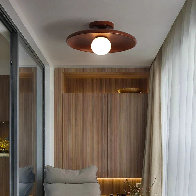 Axyaa Handcrafted Wooden Disc Pendant Ceiling Lamp with LED Lights for Living Room, Corridor, and Balcony